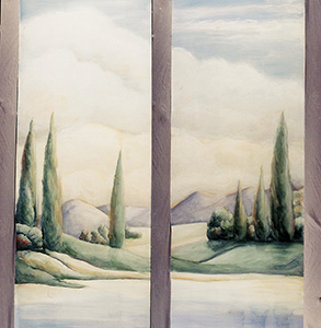 Two scenic painted panels