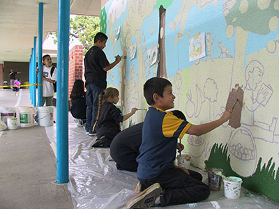 Students working on mural
      ></p>
      <a href= 